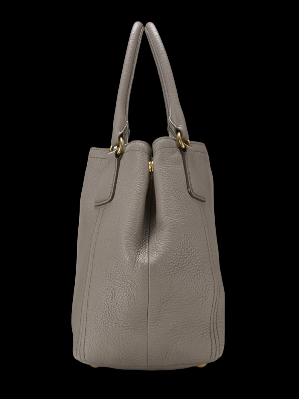Prada Gray Pebbled Leather Shoulder Bag with Gold Hardware - Picture 3 of 6